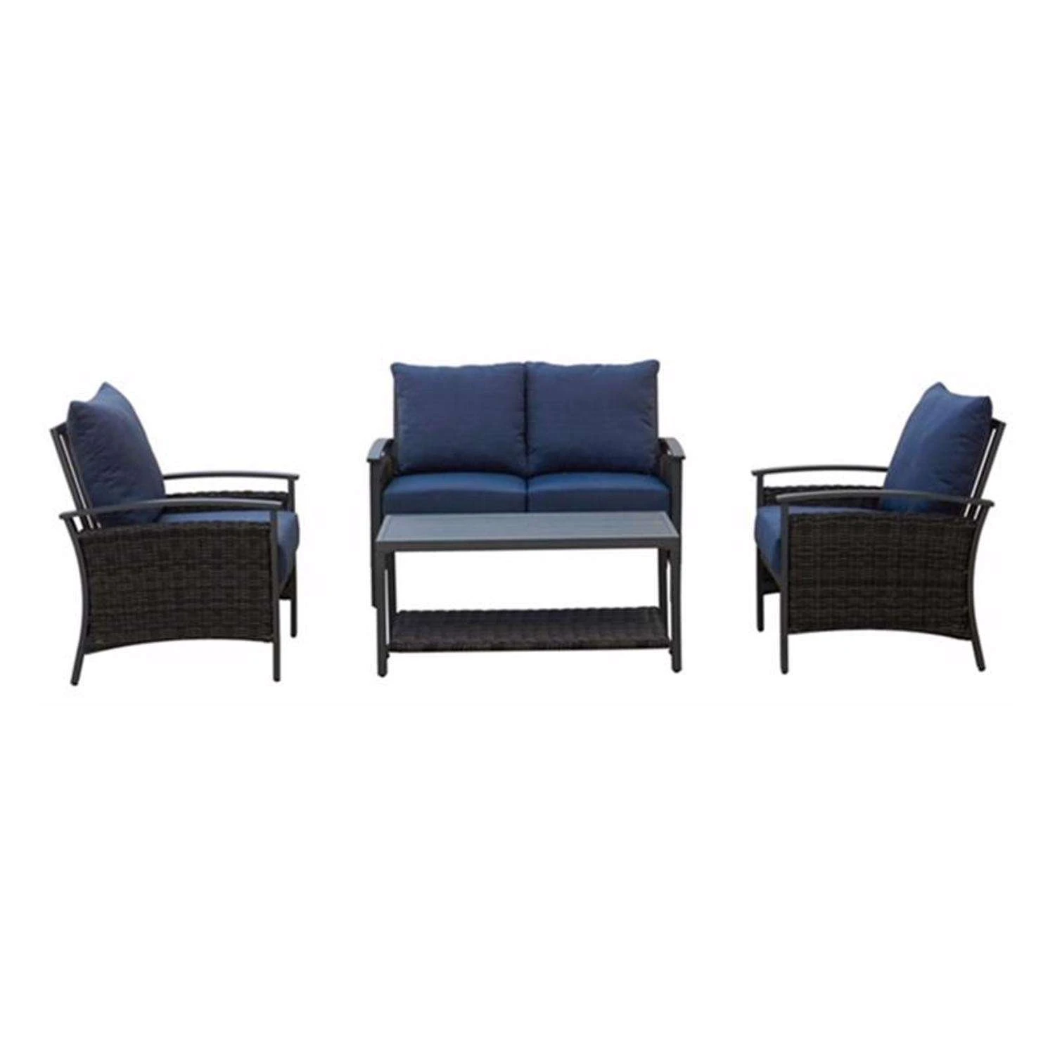 Living Accents Davenport Brown Aluminum Frame Conversation Chair Set Blue 1 Living Accents Davenport Brown Aluminum Frame Conversation Chair Set Blue
