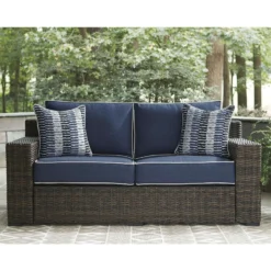 Signature Design By Ashley Grasson Lane Brown Aluminum Frame Conversation Loveseat Blue