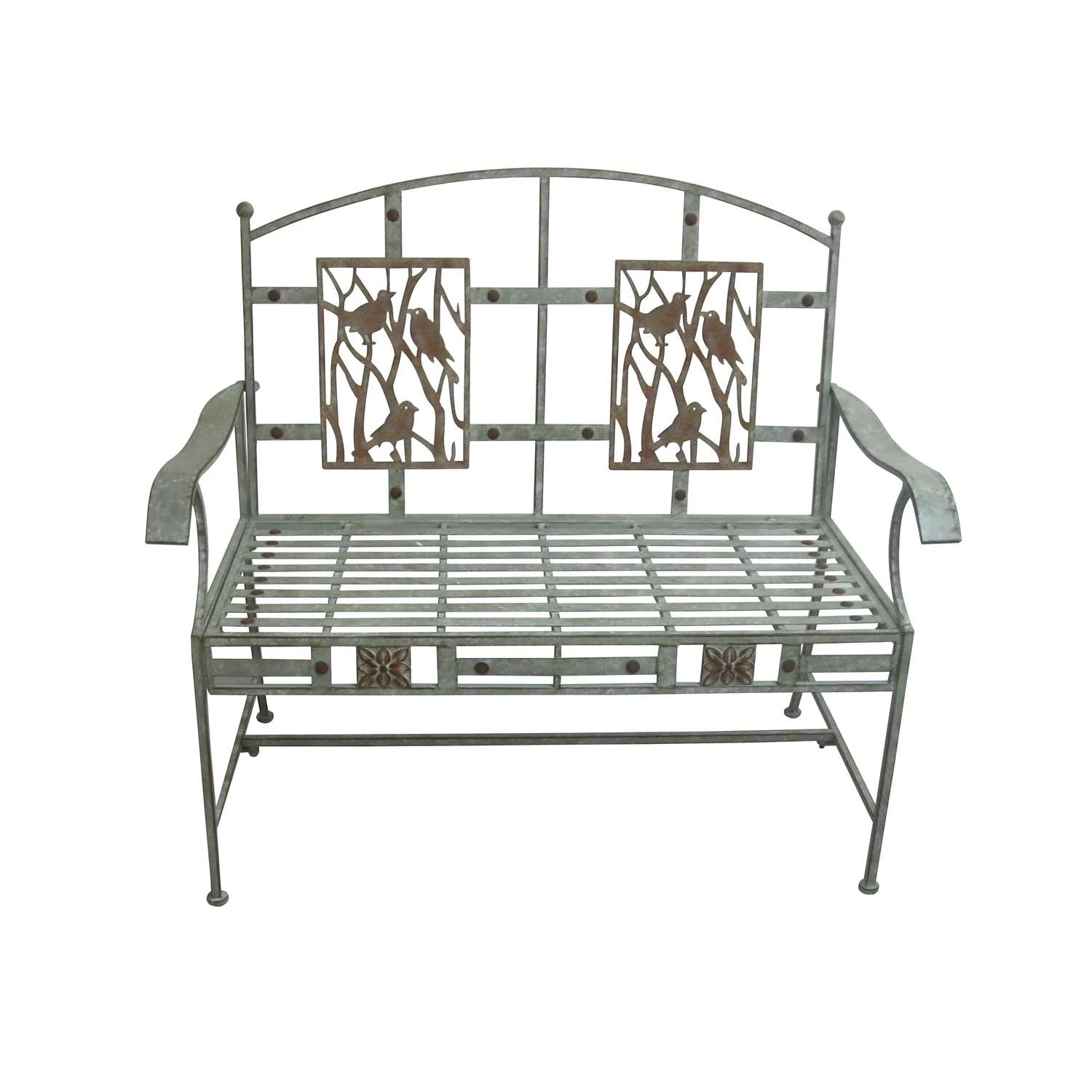 Alpine Silver Cast Iron Birds On Branches Garden Bench 41 In. H X 45 In. L X 22 In. D 1 Alpine Silver Cast Iron Birds On Branches Garden Bench 41 In. H X 45 In. L X 22 In. D