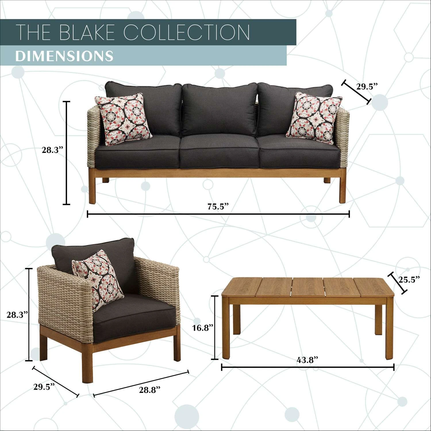 Mod Blake 4 Pc Brown Aluminum Modern Deep Seating Set Black 2 Mod Blake 4 Pc Brown Aluminum Modern Deep Seating Set Black - Image 2