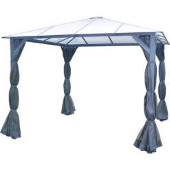 Hanover Polycarbonite Gazebo With Curtain And Netting 8.3 Ft. H X 10 Ft. W X 10 Ft. L