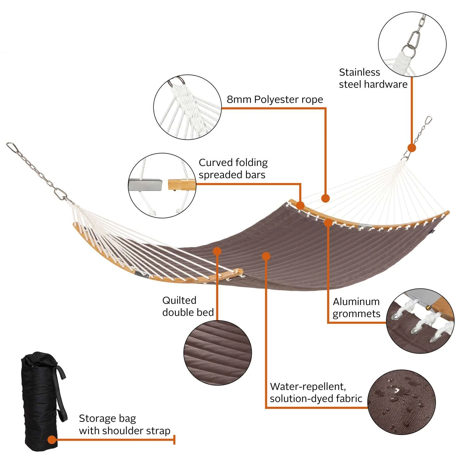 Classic Accessories Ravenna 55 In. W X 81 Ft. L 2 Person Taupe Quilted Hammock 5 Classic Accessories Ravenna 55 In. W X 81 Ft. L 2 Person Taupe Quilted Hammock - Image 5