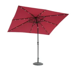 Sun-Ray 9x7 Ft. Tiltable Red Solar Lighted Umbrella