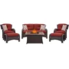 Hanover Strathmere 6 Pc Espresso Steel Traditional Fire Pit Set Crimson Red