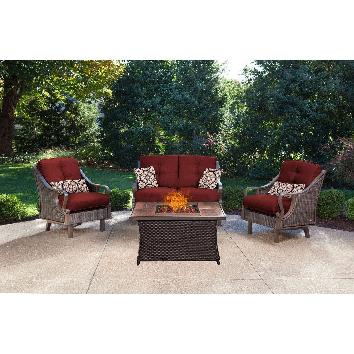 Hanover Ventura 4 Pc Cocoa Stone Steel Fire Pit Set Crimson Red 2 Hanover Ventura 4 Pc Cocoa Stone Steel Fire Pit Set Crimson Red - Image 2