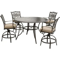 Hanover Traditions 5 Pc Bronze Aluminum Traditional High Dining Set Tan