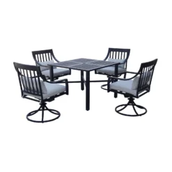 Living Accents Oceanside 5 Pc Black Steel Dining Set Gray