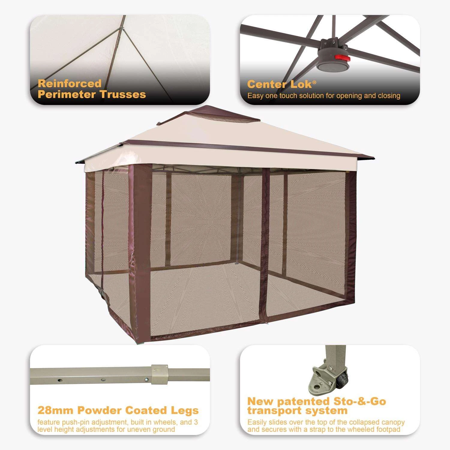 Crown Shades One Touch Polyester Canopy With Screen Kit 9.25 Ft. H X 10 Ft. W X 10 Ft. L 6 Crown Shades One Touch Polyester Canopy With Screen Kit 9.25 Ft. H X 10 Ft. W X 10 Ft. L - Image 6