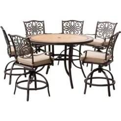 Hanover Monaco 7 Pc Tan Aluminum Swivel Dining Set