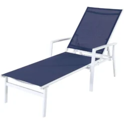 Mod Harper White Aluminum Frame Sling Chaise Lounge Navy Blue