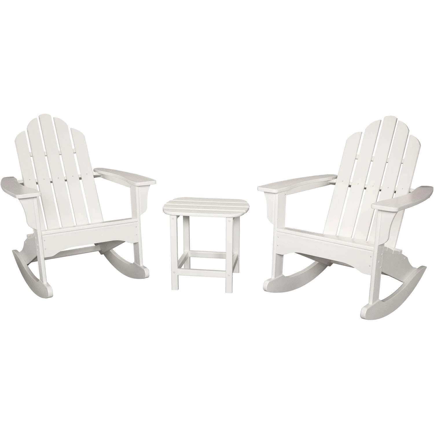 Hanover Adirondack 3 Pc White Plastic Patio Set 1 Hanover Adirondack 3 Pc White Plastic Patio Set