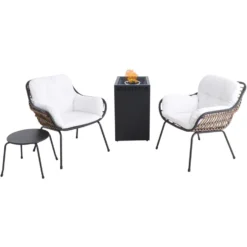 Hanover Mod Bali 4 Pc Black Steel Modern Chat Set White