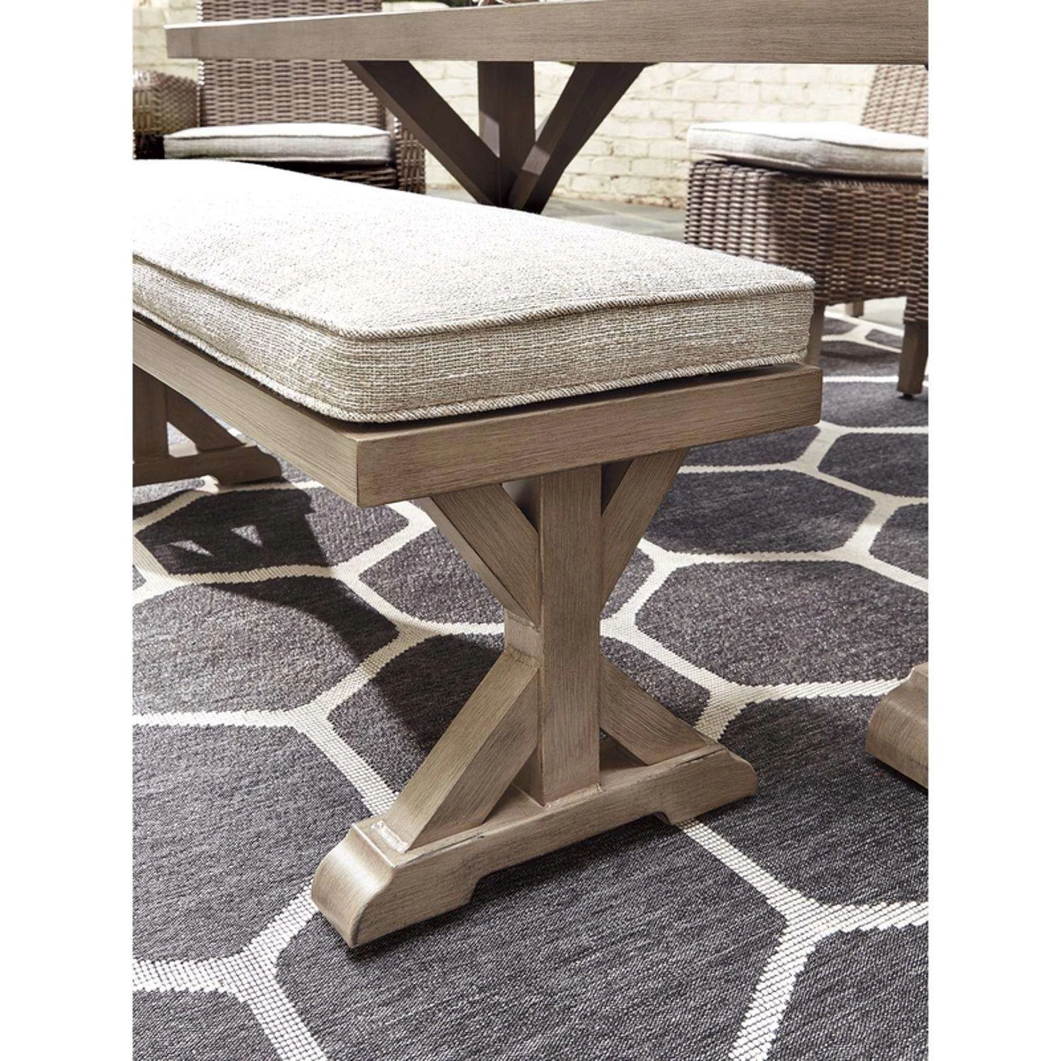 Signature Design By Ashley Beachcroft Brown Aluminum Frame Dining Bench Beige 5 Signature Design By Ashley Beachcroft Brown Aluminum Frame Dining Bench Beige - Image 5