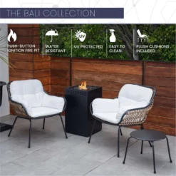 Hanover Mod Bali 4 Pc Black Steel Modern Chat Set White -Patio Paradise Shop 88a2904a 546c 496d 97a2 344225be54b6