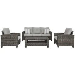 Signature Design By Ashley Cloverbrooke 4 Pc Gray Aluminum Wicker Conversation Set Gray