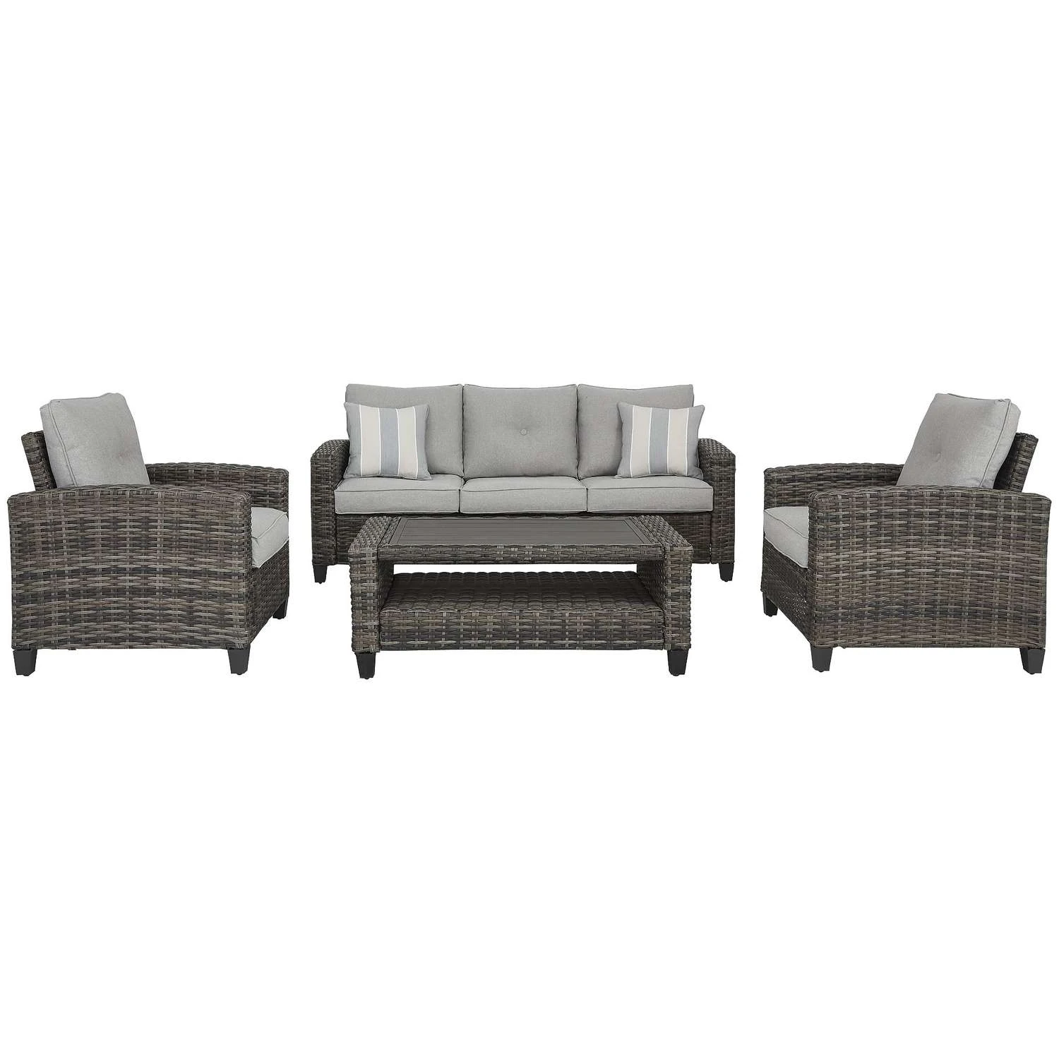 Signature Design By Ashley Cloverbrooke 4 Pc Gray Aluminum Wicker Conversation Set Gray 1 Signature Design By Ashley Cloverbrooke 4 Pc Gray Aluminum Wicker Conversation Set Gray