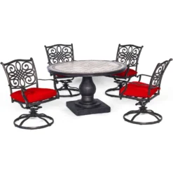 Hanover Monaco 5 Pc Bronze Aluminum Swivel Rocker Dining Set Autumn Berry
