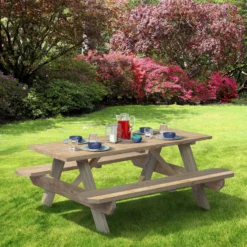 Outdoor Essentials Wood Brown 72 In. Rectangle Picnic Table -Patio Paradise Shop 9503d3cf 18a2 4b3b 817f b3bd0a6978b0