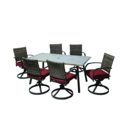 Living Accents Valencia 7 Pc Brown Aluminum Swivel Dining Set Red