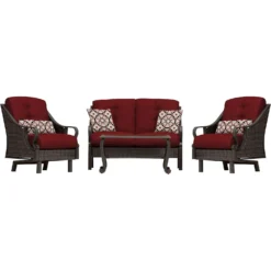 Hanover Ventura 4 Pc Cocoa Stone Steel Traditional Patio Set Crimson Red