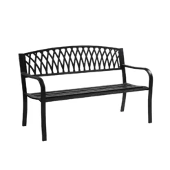 Living Accents Black Cast Iron Grass Back Park Bench 33.46 In. H X 50 In. L X 23.62 In. D