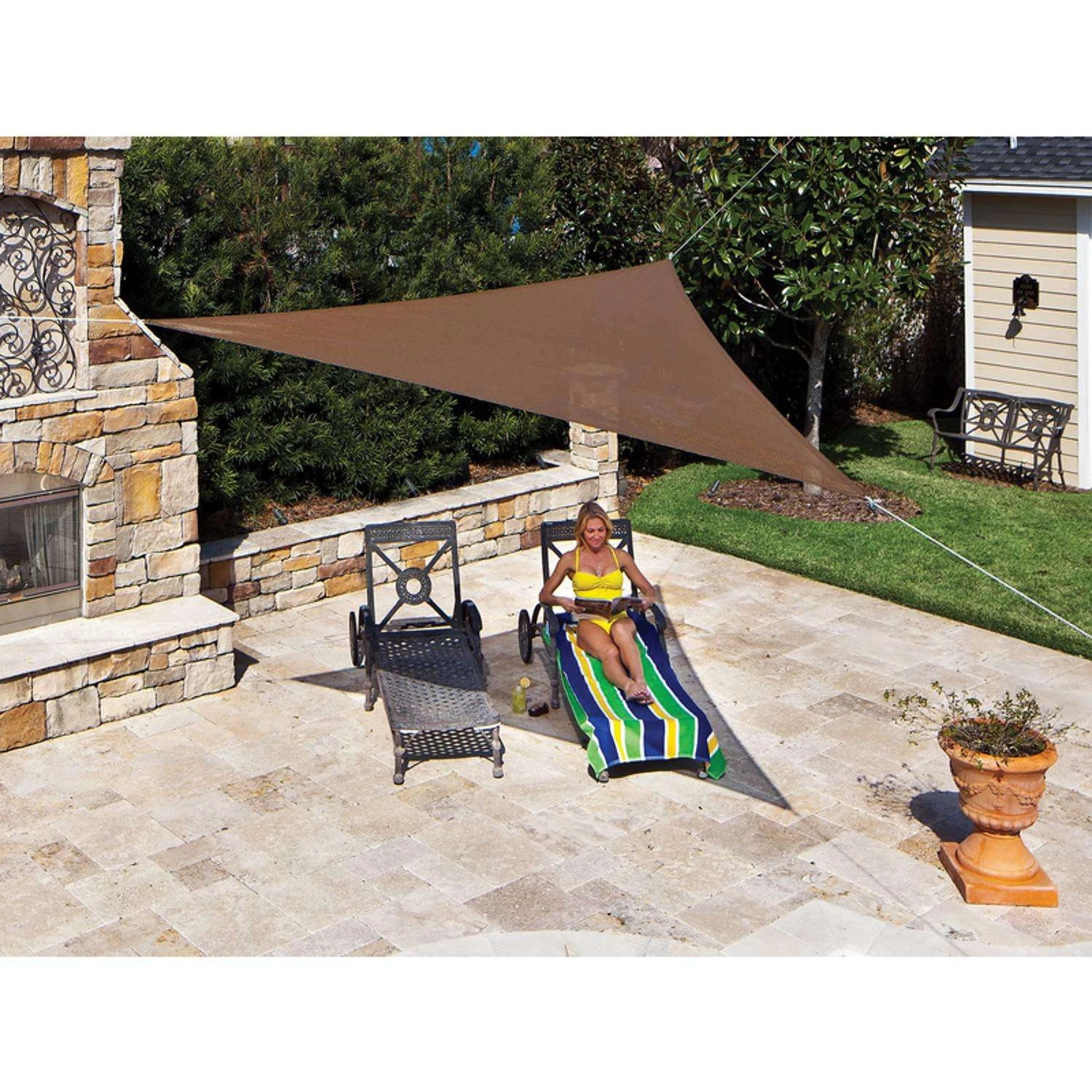 Coolaroo Ready-To-Hang Polyethylene Mocha Triangle Shade Sail Canopy 16.5 Ft. H X 16.5 Ft. W X 16.5 2 Coolaroo Ready-To-Hang Polyethylene Mocha Triangle Shade Sail Canopy 16.5 Ft. H X 16.5 Ft. W X 16.5 - Image 2