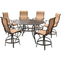 Hanover Manor 7 Pc Bronze Aluminum Transitional High Dining Set