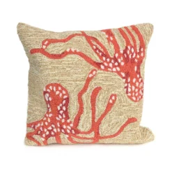 Liora Manne Frontporch Coral Octopus Polyester Throw Pillow 18 In. H X 2 In. W X 18 In. L