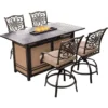 Hanover Traditions 5 Pc Bronze Aluminum Traditional High Dining Fire Pit Set Tan