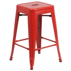 Flash Furniture 1 Pc Red Galvanized Steel Industrial Bar Stool