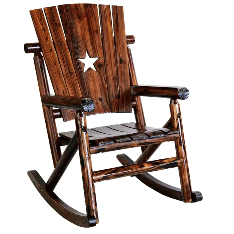 Leigh Country Char-Log Brown Wood Frame Star Rocking Chair 1 Leigh Country Char-Log Brown Wood Frame Star Rocking Chair