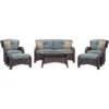 Hanover Corolla 6 Pc Brown Steel Traditional Deep Seating Set Ocean Blue