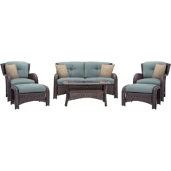 Hanover Corolla 6 Pc Brown Steel Traditional Deep Seating Set Ocean Blue