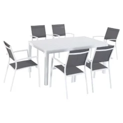 Mod Harper 7 Pc White Aluminum Modern Dining Set Gray
