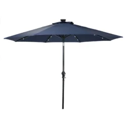 Sun-Ray 9 Ft. Tiltable Navy Blue Solar Lighted Umbrella