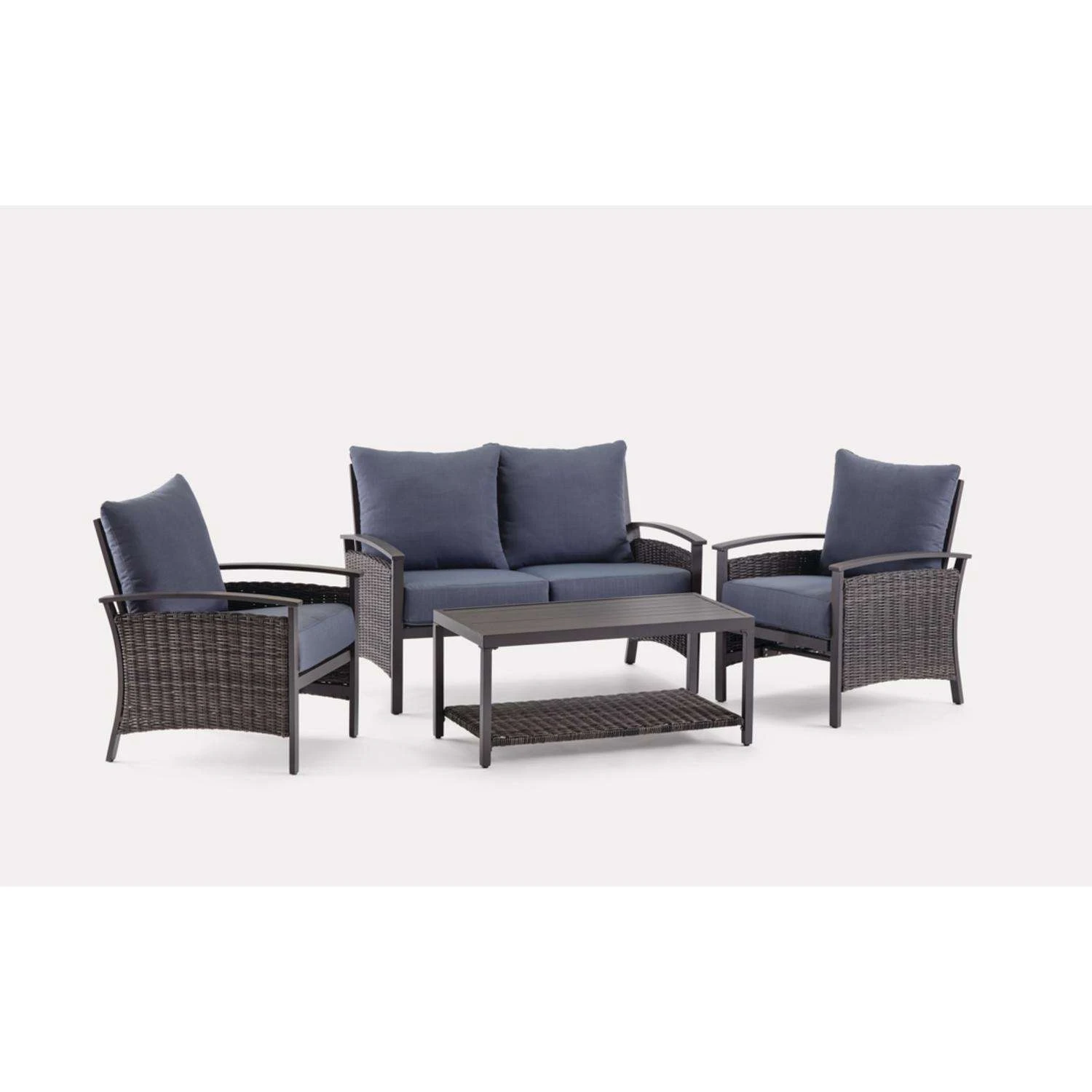 Living Accents Davenport Brown Aluminum Frame Conversation Chair Set Blue 2 Living Accents Davenport Brown Aluminum Frame Conversation Chair Set Blue - Image 2