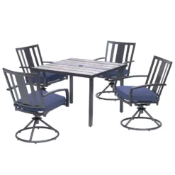Living Accents Waterville 5 Pc Black Steel Dining Set Navy Blue