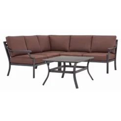 Living Accents Wilshire 4 Pc Black Steel Deep Seating Sectional Brown