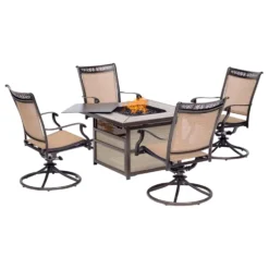 Hanover Fontana 5 Pc Bronze Aluminum Fire Pit Chat Set