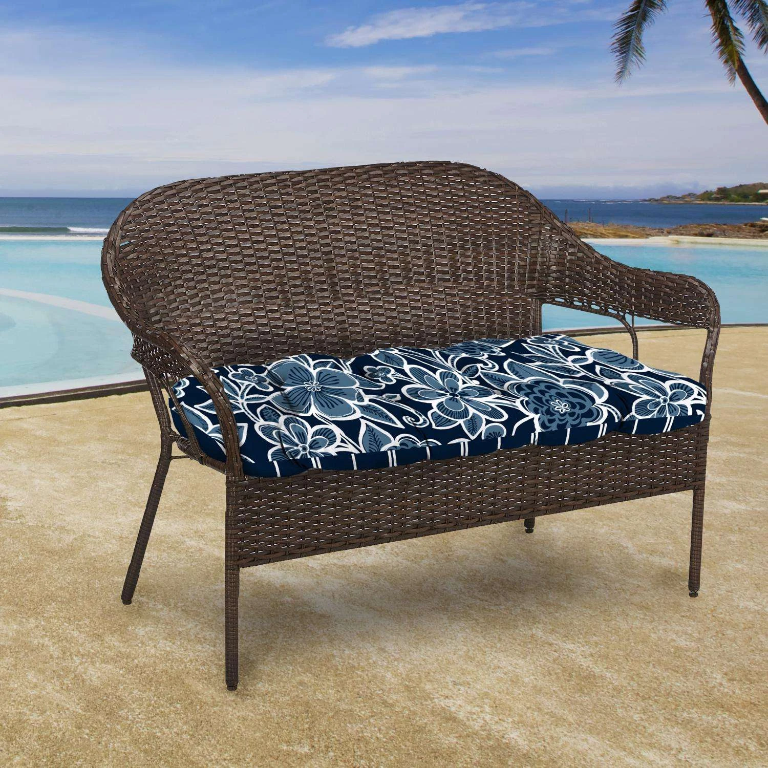 Jordan Manufacturing Navy French Edge Polyester Wicker Settee Cushion 4 In. H X 18 In. W X 44 In. L 2 Jordan Manufacturing Navy French Edge Polyester Wicker Settee Cushion 4 In. H X 18 In. W X 44 In. L - Image 2