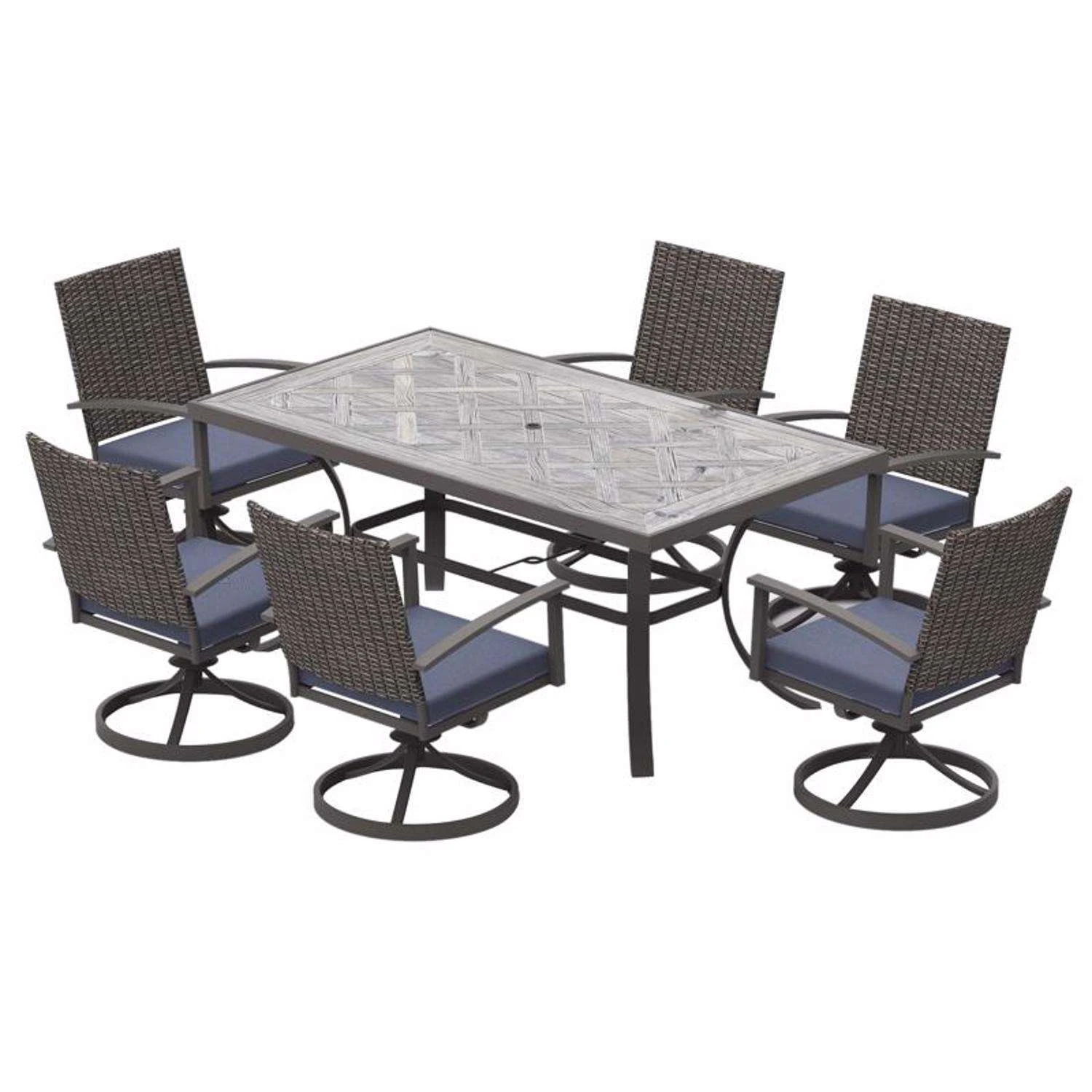 Living Accents Davenport 7 Pc Black Aluminum Swivel Dining Set Navy Blue 2 Living Accents Davenport 7 Pc Black Aluminum Swivel Dining Set Navy Blue - Image 2