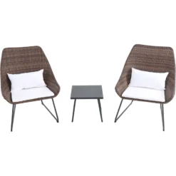 Hanover Modern Scoop 3 Pc Brown Steel Modern Chat Set White