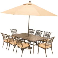 Hanover Traditions 9 Pc Bronze Aluminum Traditional Dining Set Natural Oat