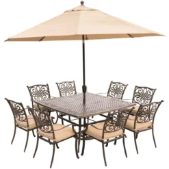 Hanover Traditions 9 Pc Bronze Aluminum Traditional Dining Set Tan