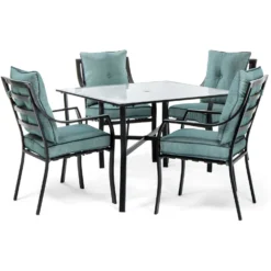 Hanover Lavallette 5 Pc Black Steel Transitional Dining Set Ocean Blue
