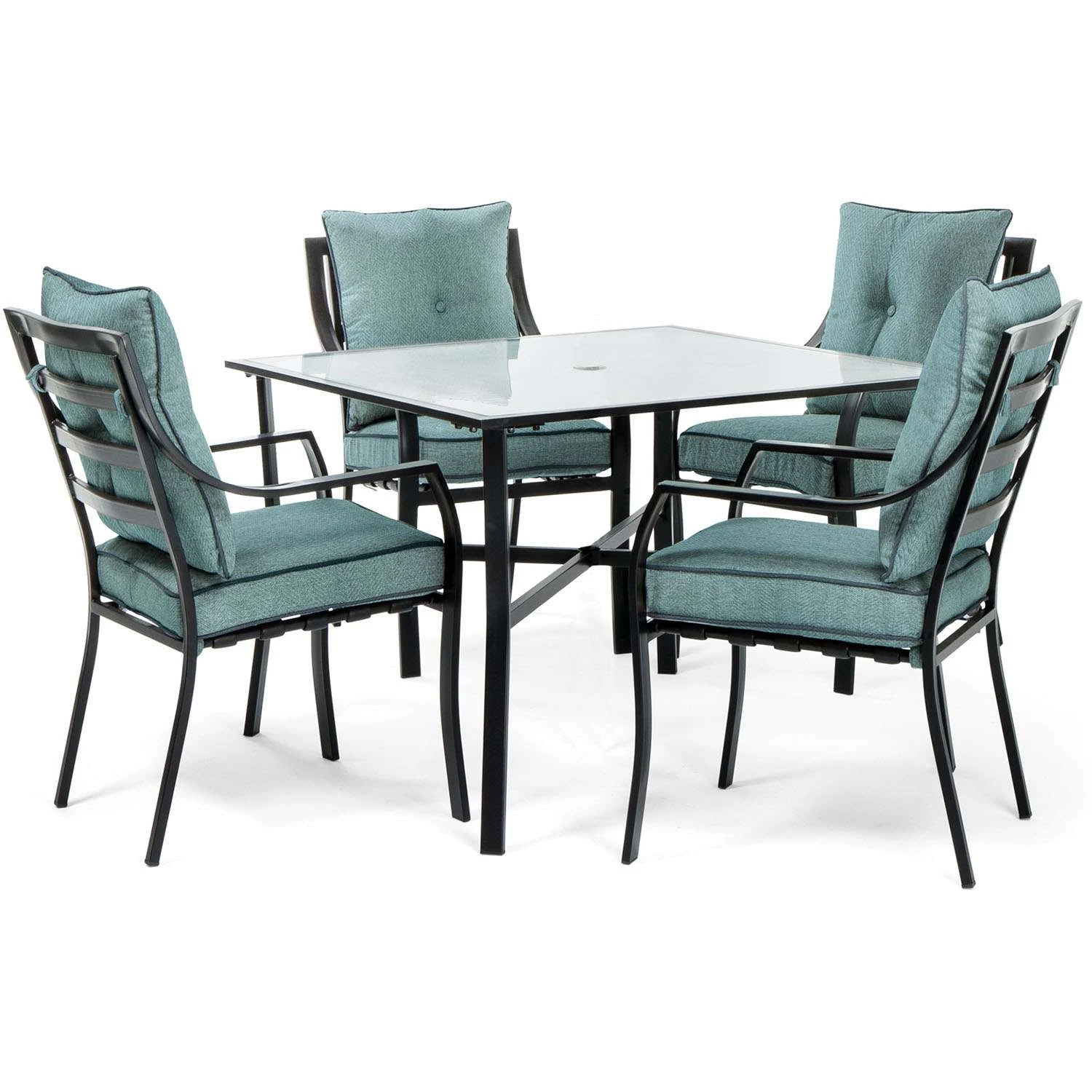 Hanover Lavallette 5 Pc Black Steel Transitional Dining Set Ocean Blue 1 Hanover Lavallette 5 Pc Black Steel Transitional Dining Set Ocean Blue