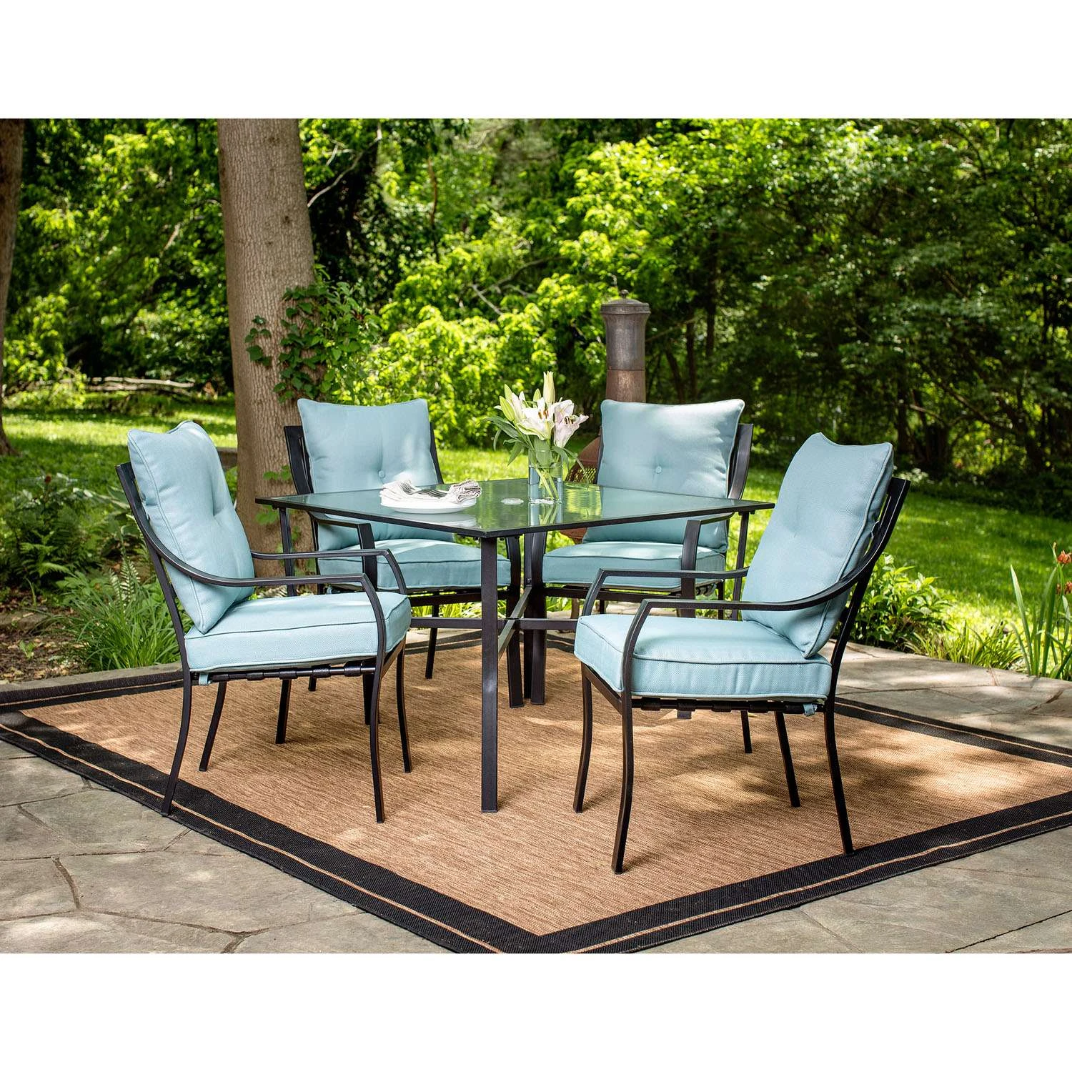 Hanover Lavallette 5 Pc Black Steel Transitional Dining Set Ocean Blue 2 Hanover Lavallette 5 Pc Black Steel Transitional Dining Set Ocean Blue - Image 2