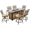 Hanover Traditions 7 Pc Bronze Aluminum Traditional High Dining Fire Pit Set Tan