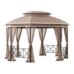 Living Accents Polyester Octagon With Netting Gazebo 10 Ft. H X 10 Ft. W X 12 Ft. L