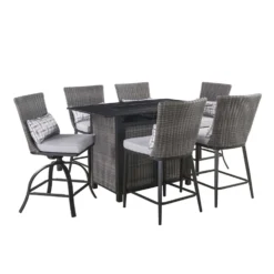 Living Accents Milano 7 Pc Black High Dining Fire Pit Set Gray